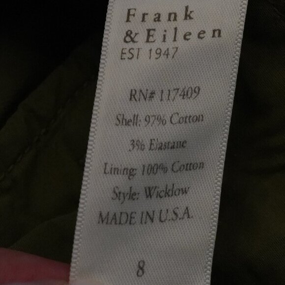 Frank & Eileen, Wicklow Chino Cropped Raw Hem Pants, Sage Green, Army, Olive - Picture 7 of 7